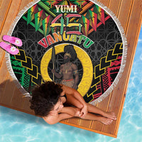 Vanuatu 45th Anniversary Independence Day Beach Blanket Melanesian Warrior With Sand Drawing Pattern LT05 - Polynesian Pride
