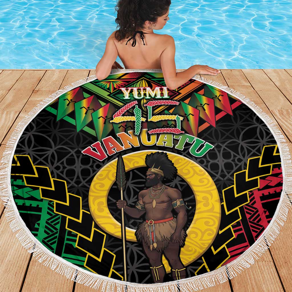 Vanuatu 45th Anniversary Independence Day Beach Blanket Melanesian Warrior With Sand Drawing Pattern LT05 - Polynesian Pride