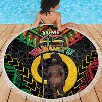 Vanuatu 45th Anniversary Independence Day Beach Blanket Melanesian Warrior With Sand Drawing Pattern LT05 - Polynesian Pride