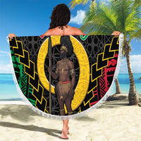 Vanuatu 45th Anniversary Independence Day Beach Blanket Melanesian Warrior With Sand Drawing Pattern LT05 - Polynesian Pride