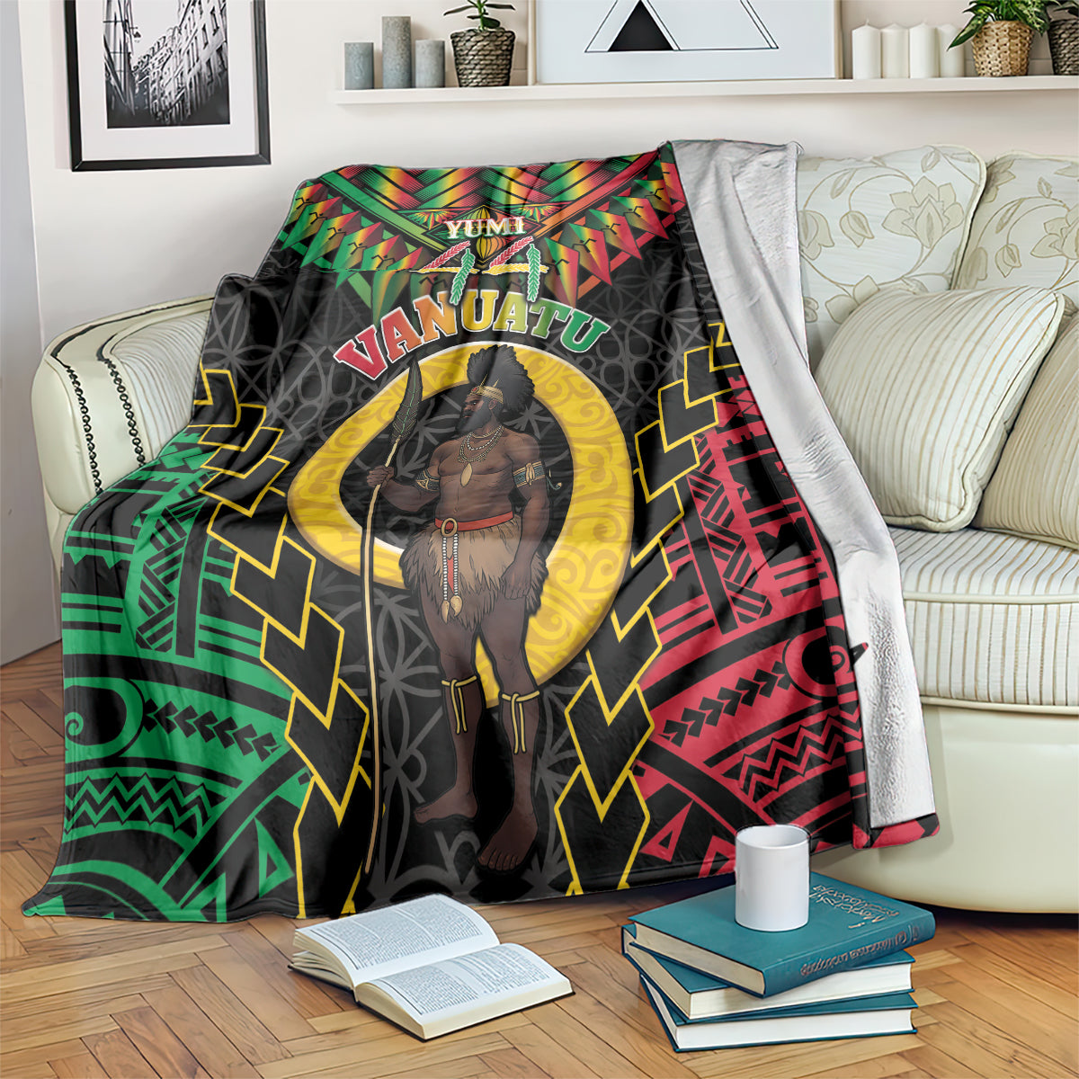 Vanuatu 44th Anniversary Independence Day Blanket Melanesian Warrior With Sand Drawing Pattern