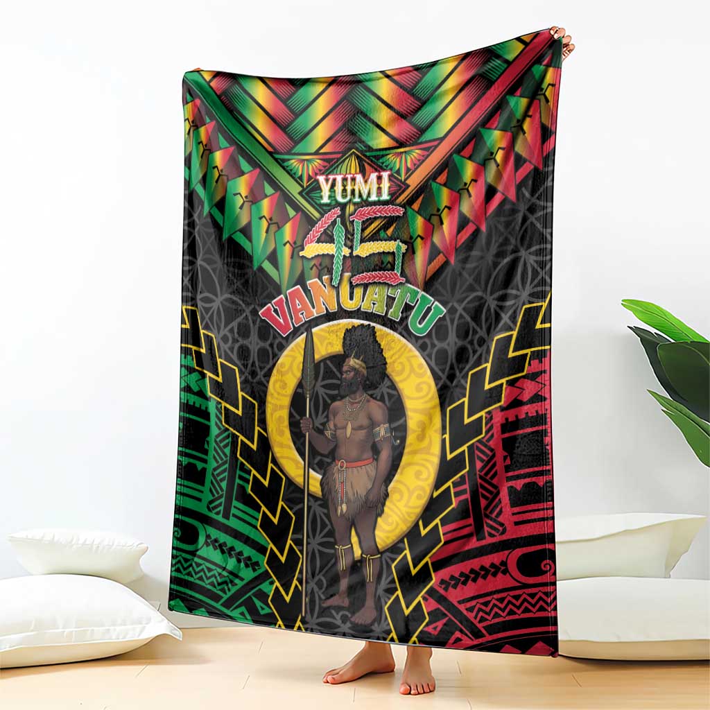 Vanuatu 45th Anniversary Independence Day Blanket Melanesian Warrior With Sand Drawing Pattern LT05 - Polynesian Pride