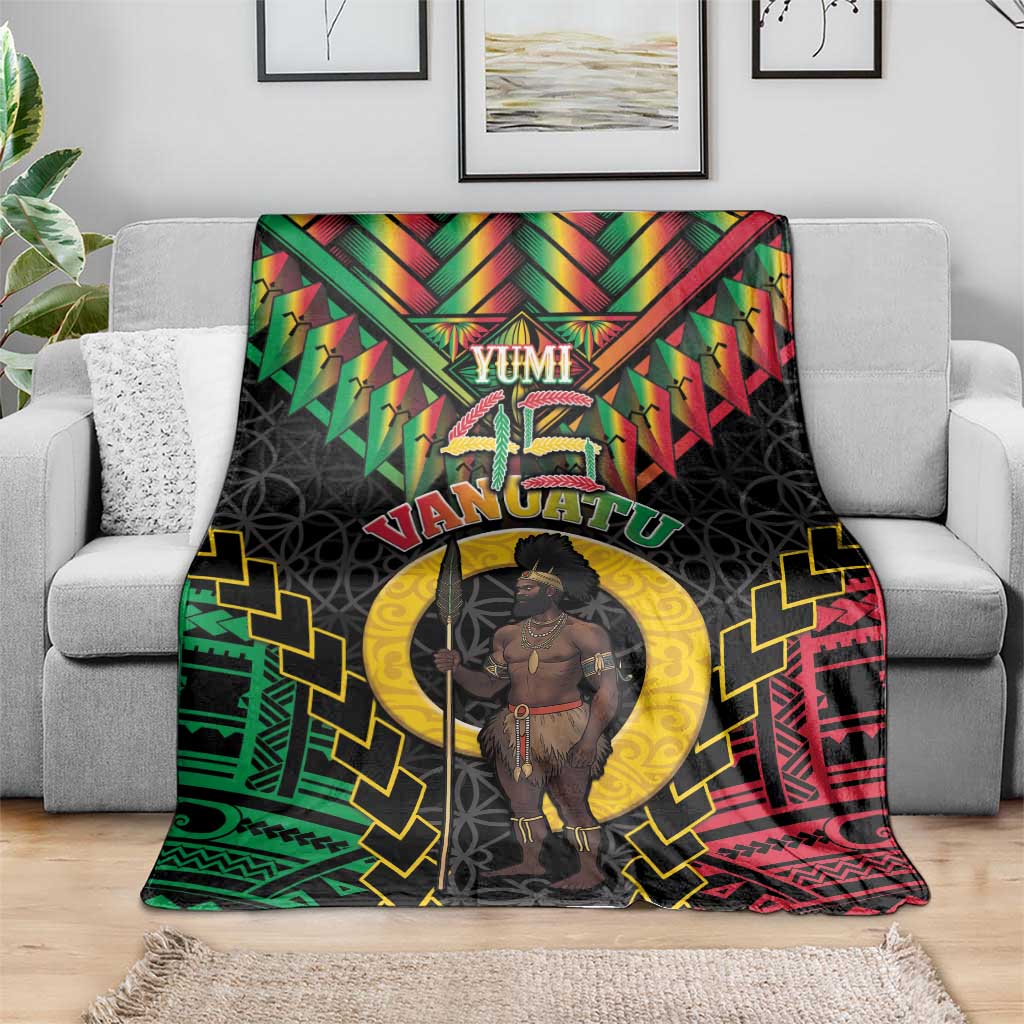 Vanuatu 45th Anniversary Independence Day Blanket Melanesian Warrior With Sand Drawing Pattern LT05 - Polynesian Pride