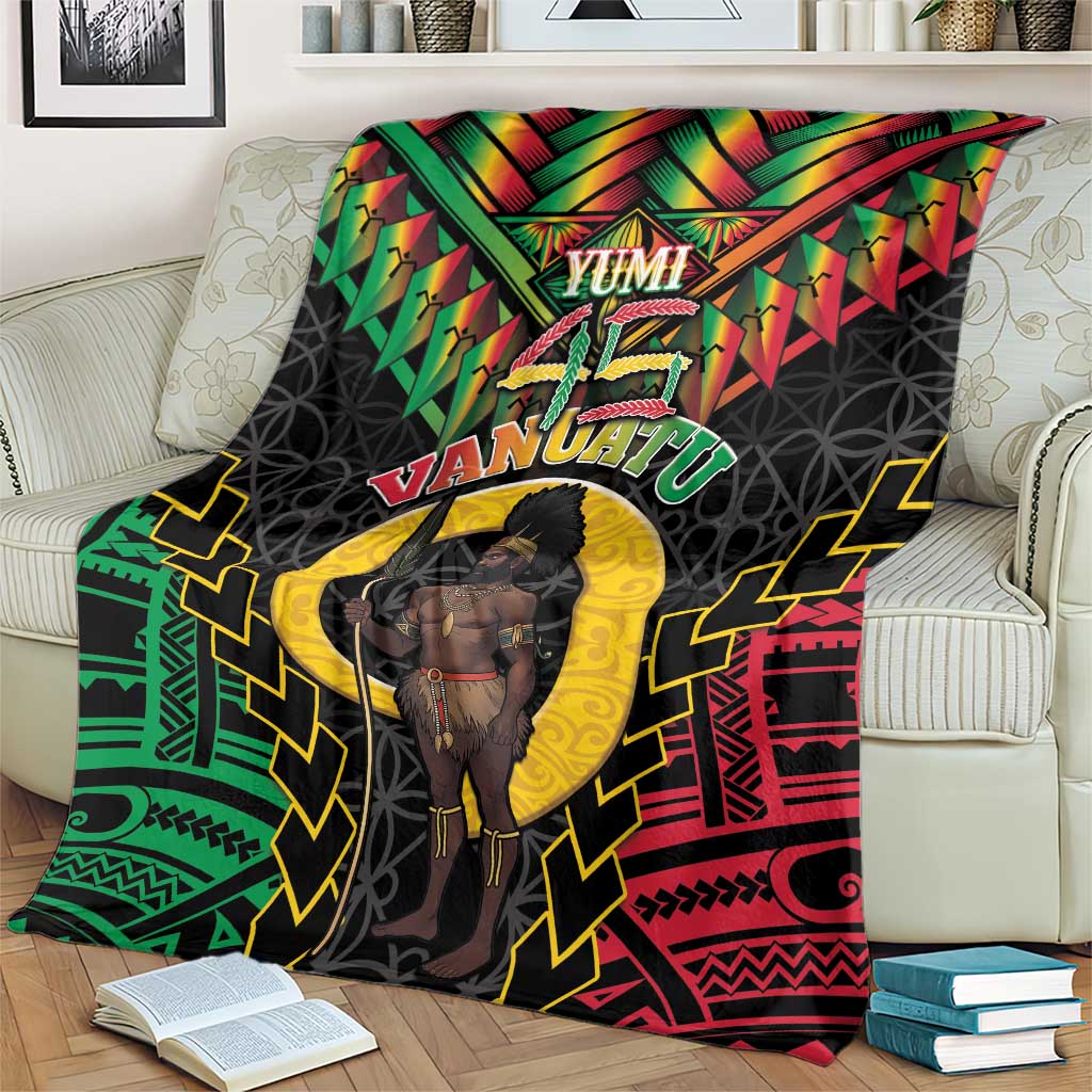 Vanuatu 45th Anniversary Independence Day Blanket Melanesian Warrior With Sand Drawing Pattern LT05 - Polynesian Pride