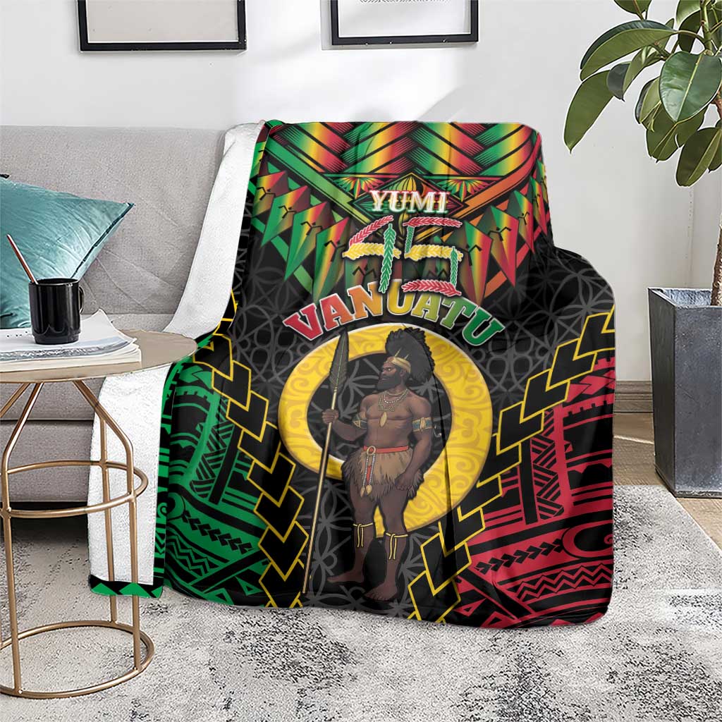 Vanuatu 45th Anniversary Independence Day Blanket Melanesian Warrior With Sand Drawing Pattern LT05 - Polynesian Pride