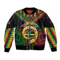 Vanuatu 45th Anniversary Independence Day Bomber Jacket Melanesian Warrior With Sand Drawing Pattern LT05 Unisex Black - Polynesian Pride