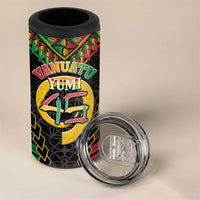 Vanuatu 45th Anniversary Independence Day 4 in 1 Can Cooler Tumbler Melanesian Warrior With Sand Drawing Pattern LT05
