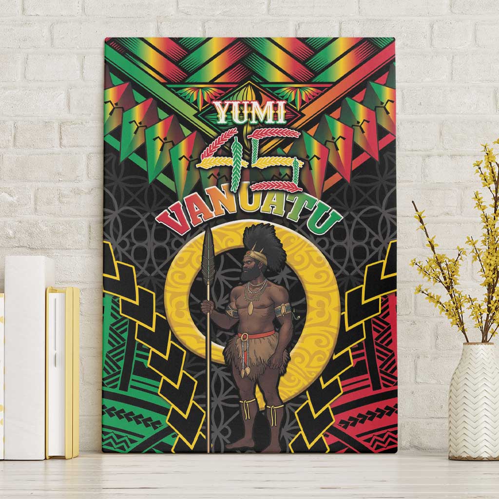 Vanuatu 45th Anniversary Independence Day Canvas Wall Art Melanesian Warrior With Sand Drawing Pattern LT05 Without Frame Black - Polynesian Pride