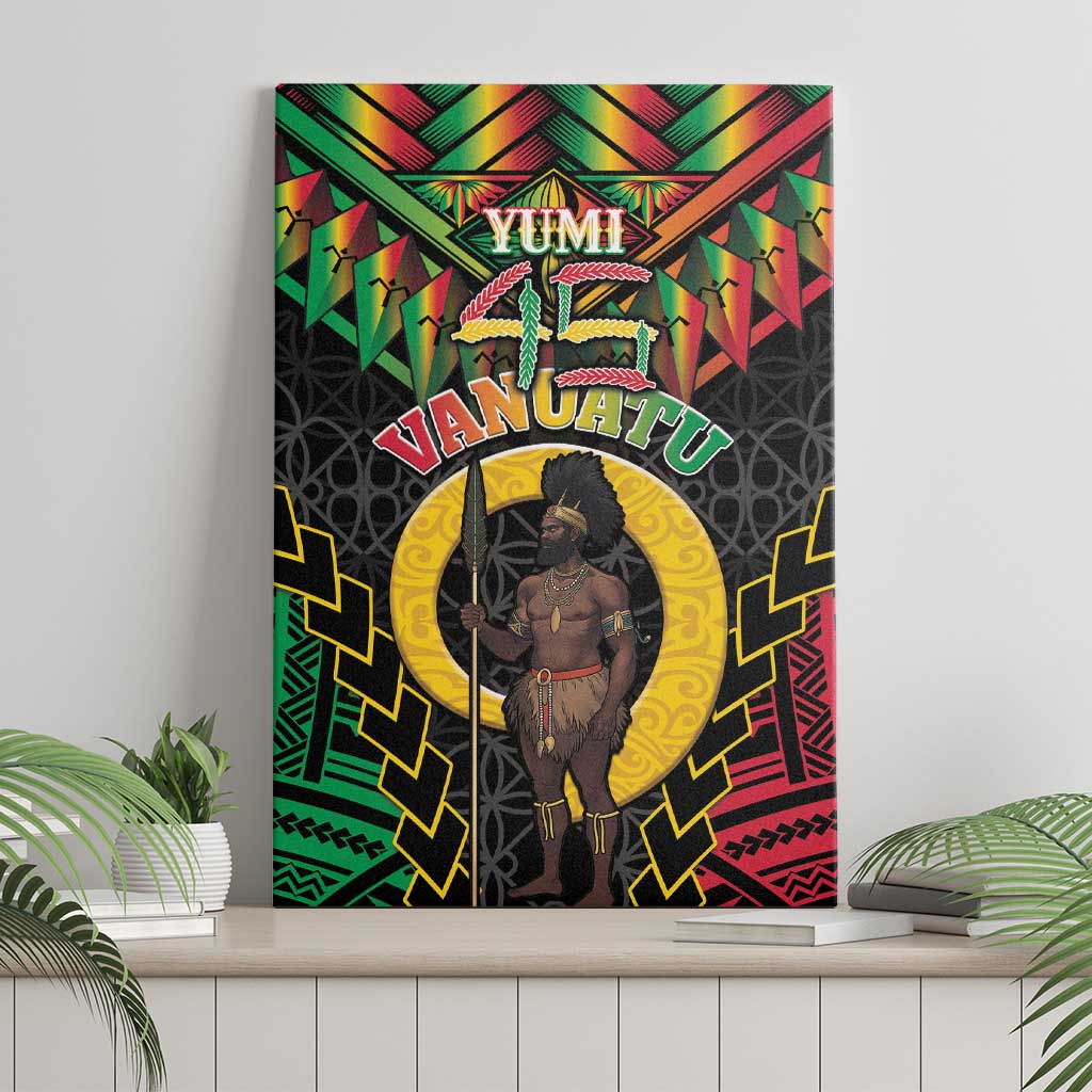 Vanuatu 45th Anniversary Independence Day Canvas Wall Art Melanesian Warrior With Sand Drawing Pattern LT05 - Polynesian Pride