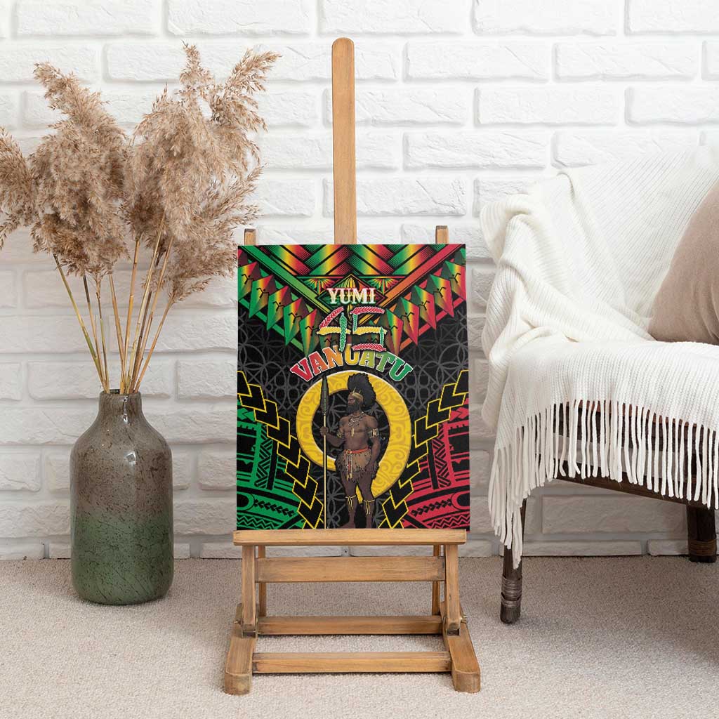 Vanuatu 45th Anniversary Independence Day Canvas Wall Art Melanesian Warrior With Sand Drawing Pattern LT05 - Polynesian Pride
