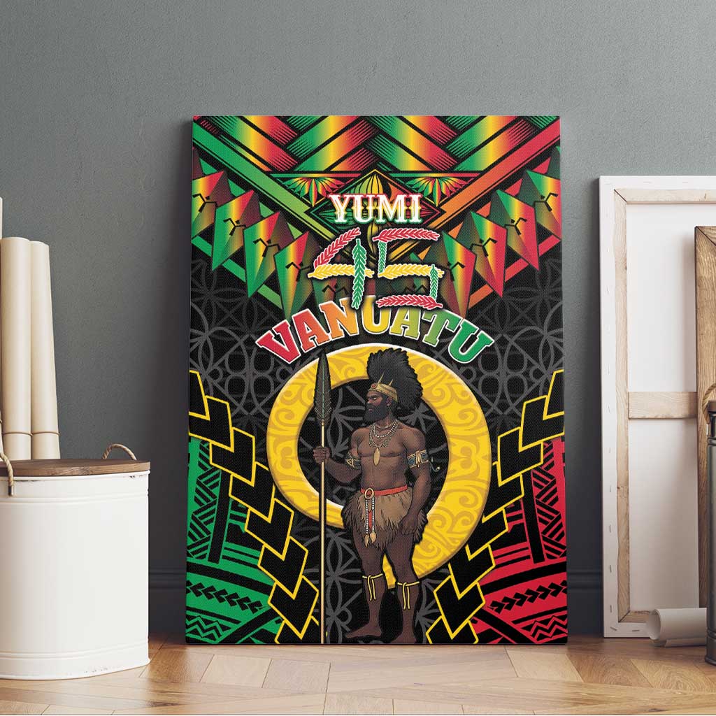 Vanuatu 45th Anniversary Independence Day Canvas Wall Art Melanesian Warrior With Sand Drawing Pattern LT05 - Polynesian Pride