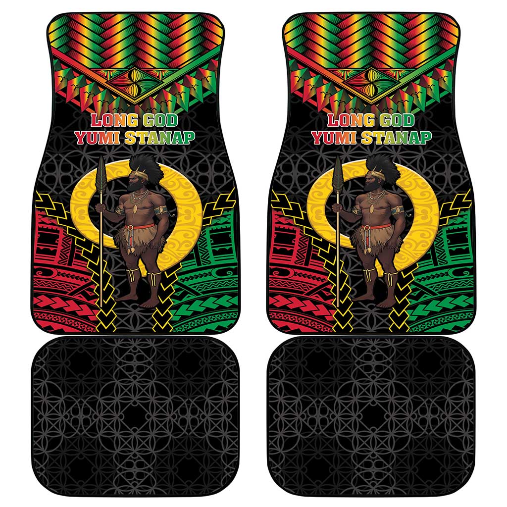 Vanuatu 45th Anniversary Independence Day Car Mats Melanesian Warrior With Sand Drawing Pattern LT05 - Polynesian Pride