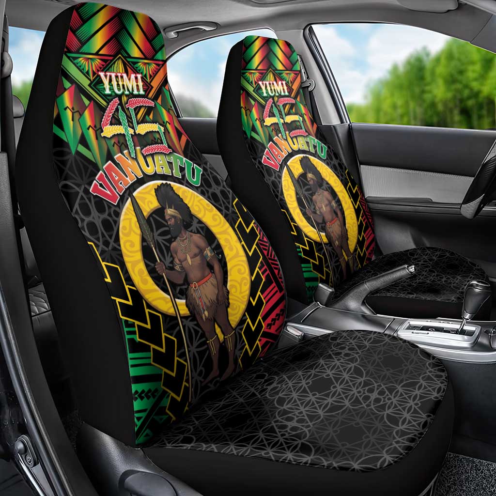 Vanuatu 45th Anniversary Independence Day Car Seat Cover Melanesian Warrior With Sand Drawing Pattern LT05