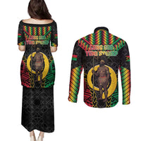Vanuatu 45th Anniversary Independence Day Couples Matching Puletasi and Long Sleeve Button Shirt Melanesian Warrior With Sand Drawing Pattern LT05 - Polynesian Pride