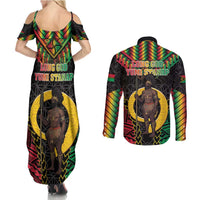 Vanuatu 45th Anniversary Independence Day Couples Matching Summer Maxi Dress and Long Sleeve Button Shirt Melanesian Warrior With Sand Drawing Pattern LT05 - Polynesian Pride