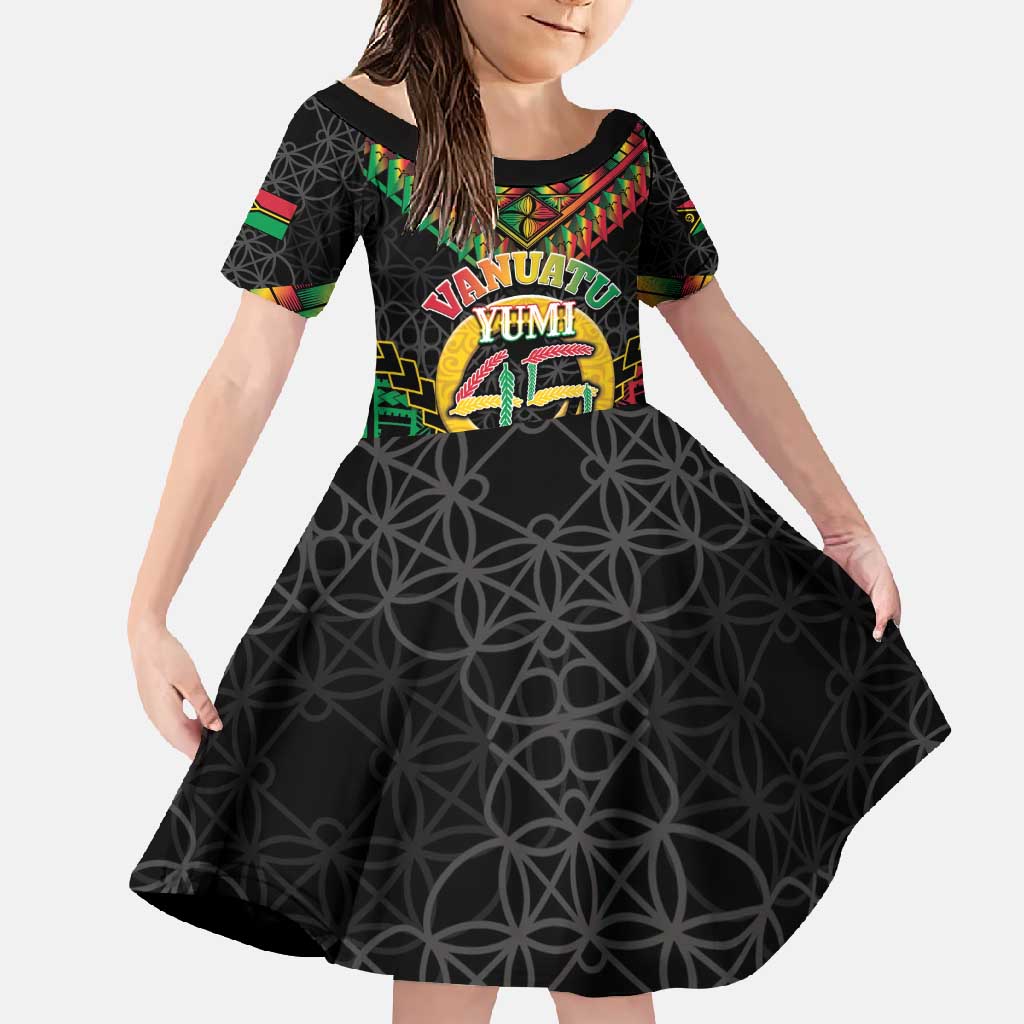 Vanuatu 45th Anniversary Independence Day Family Matching Long Sleeve Bodycon Dress and Hawaiian Shirt Melanesian Warrior With Sand Drawing Pattern LT05