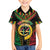 Vanuatu 44th Anniversary Independence Day Family Matching Off The Shoulder Long Sleeve Dress and Hawaiian Shirt Melanesian Warrior With Sand Drawing Pattern