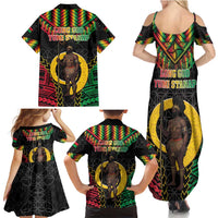 Vanuatu 45th Anniversary Independence Day Family Matching Summer Maxi Dress and Hawaiian Shirt Melanesian Warrior With Sand Drawing Pattern LT05