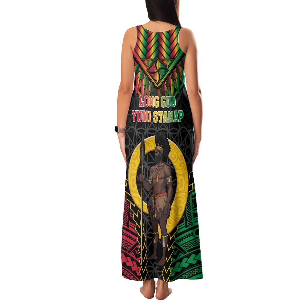 Vanuatu 45th Anniversary Independence Day Family Matching Tank Maxi Dress and Hawaiian Shirt Melanesian Warrior With Sand Drawing Pattern LT05