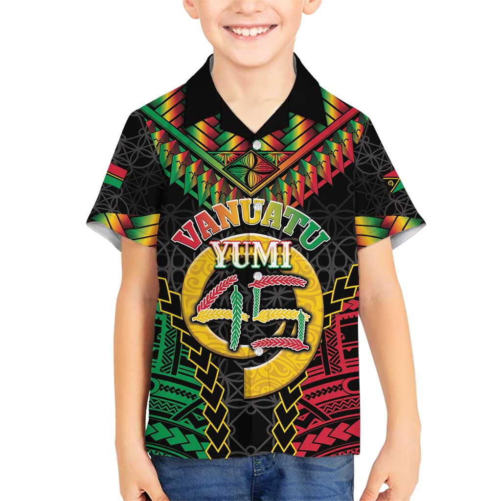 Vanuatu 45th Anniversary Independence Day Family Matching Tank Maxi Dress and Hawaiian Shirt Melanesian Warrior With Sand Drawing Pattern LT05