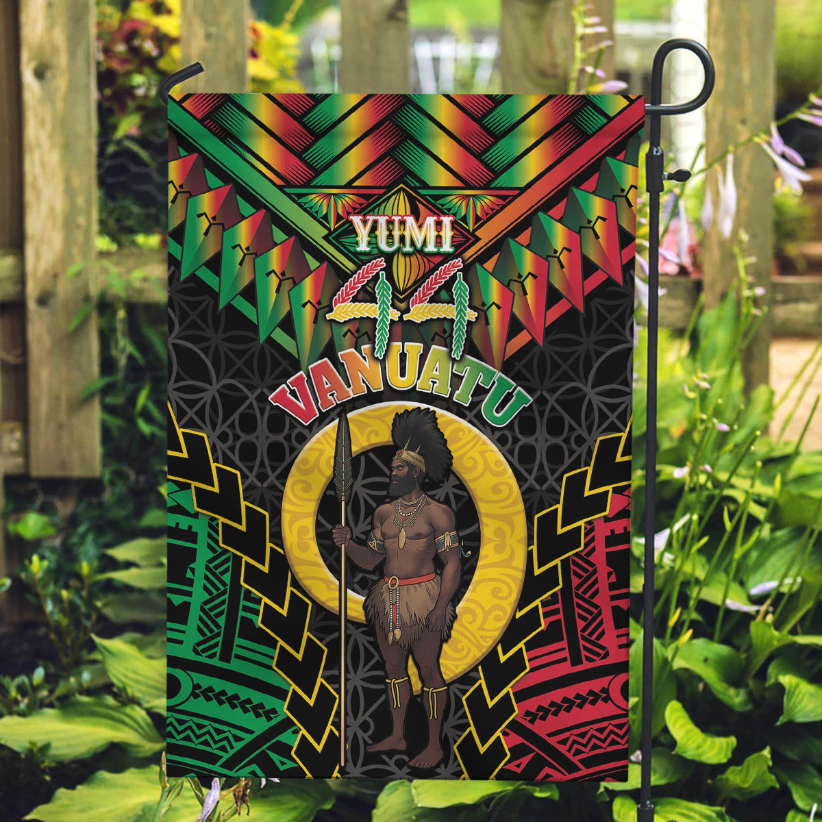 Vanuatu 44th Anniversary Independence Day Garden Flag Melanesian Warrior With Sand Drawing Pattern