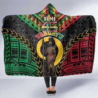 Vanuatu 45th Anniversary Independence Day Hooded Blanket Melanesian Warrior With Sand Drawing Pattern LT05 One Size Black - Polynesian Pride