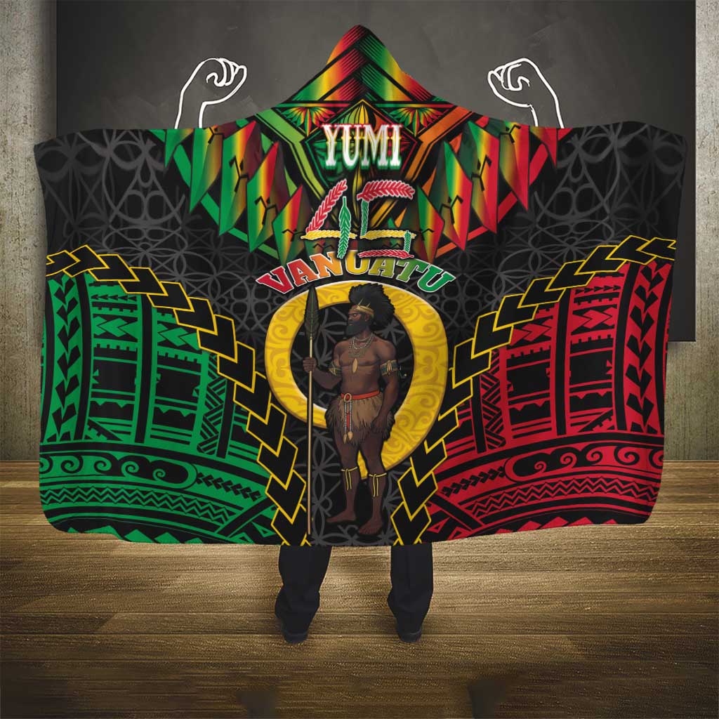 Vanuatu 45th Anniversary Independence Day Hooded Blanket Melanesian Warrior With Sand Drawing Pattern LT05 - Polynesian Pride