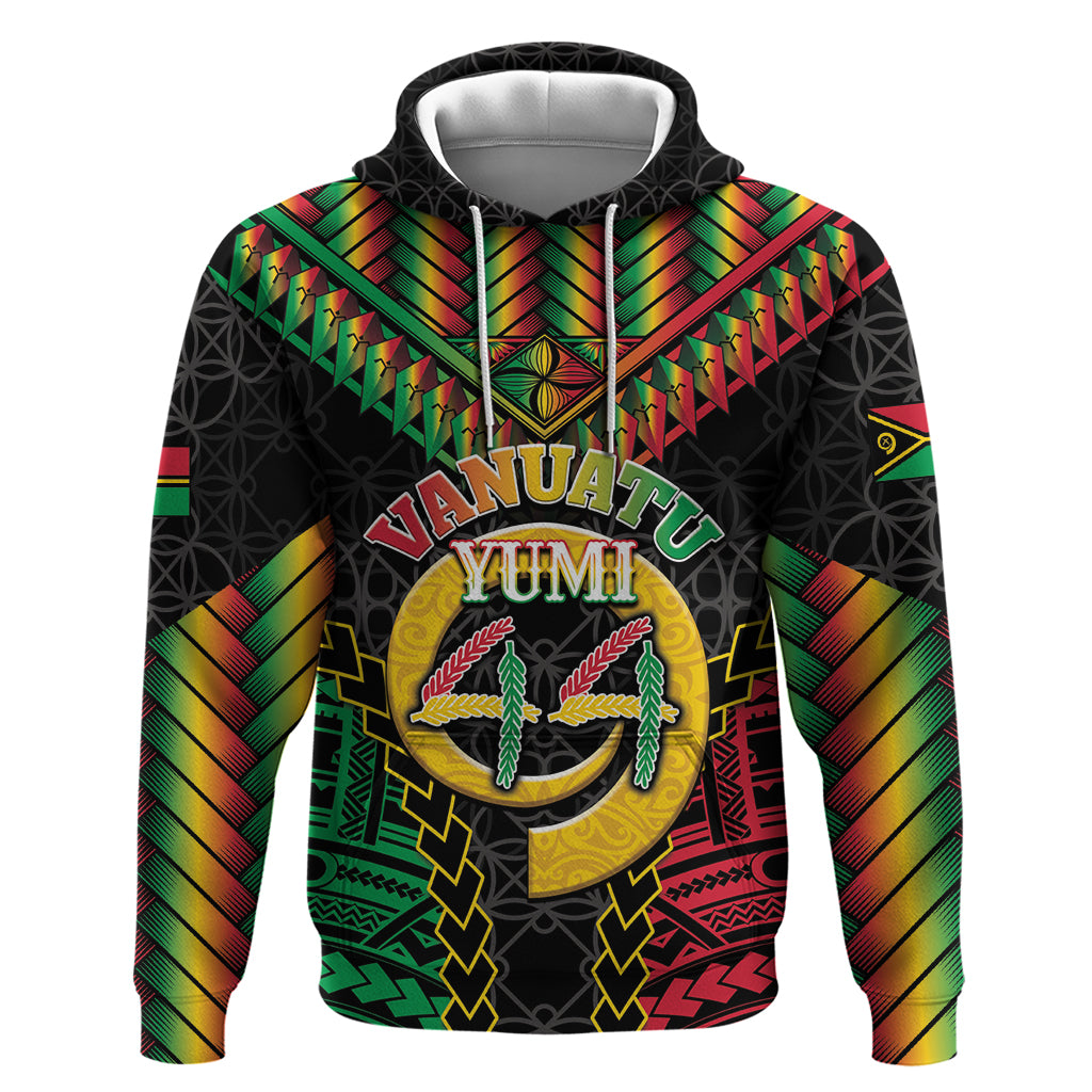 Vanuatu 44th Anniversary Independence Day Hoodie Melanesian Warrior With Sand Drawing Pattern