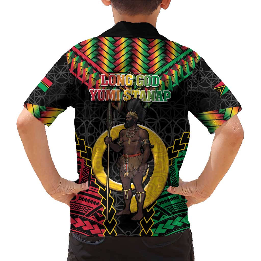 Vanuatu 45th Anniversary Independence Day Kid Hawaiian Shirt Melanesian Warrior With Sand Drawing Pattern LT05