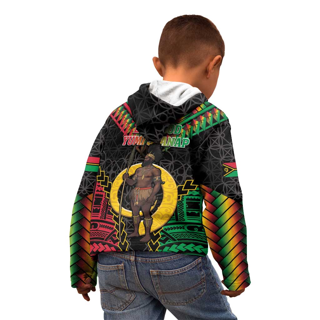 Vanuatu 45th Anniversary Independence Day Kid Hoodie Melanesian Warrior With Sand Drawing Pattern LT05