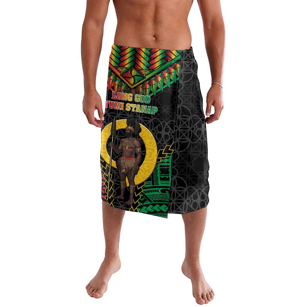 Vanuatu 45th Anniversary Independence Day Lavalava Melanesian Warrior With Sand Drawing Pattern LT05 Black - Polynesian Pride