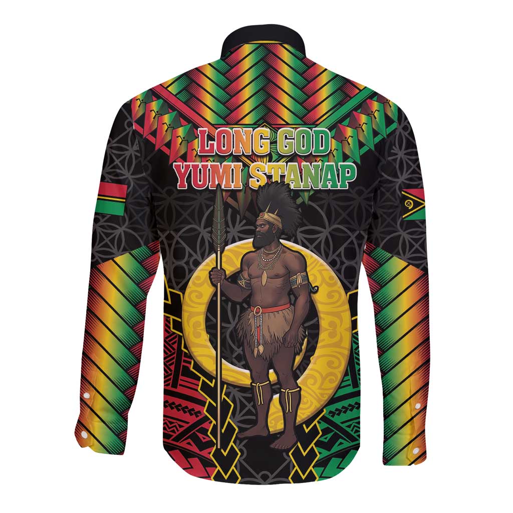 Vanuatu 45th Anniversary Independence Day Long Sleeve Button Shirt Melanesian Warrior With Sand Drawing Pattern LT05