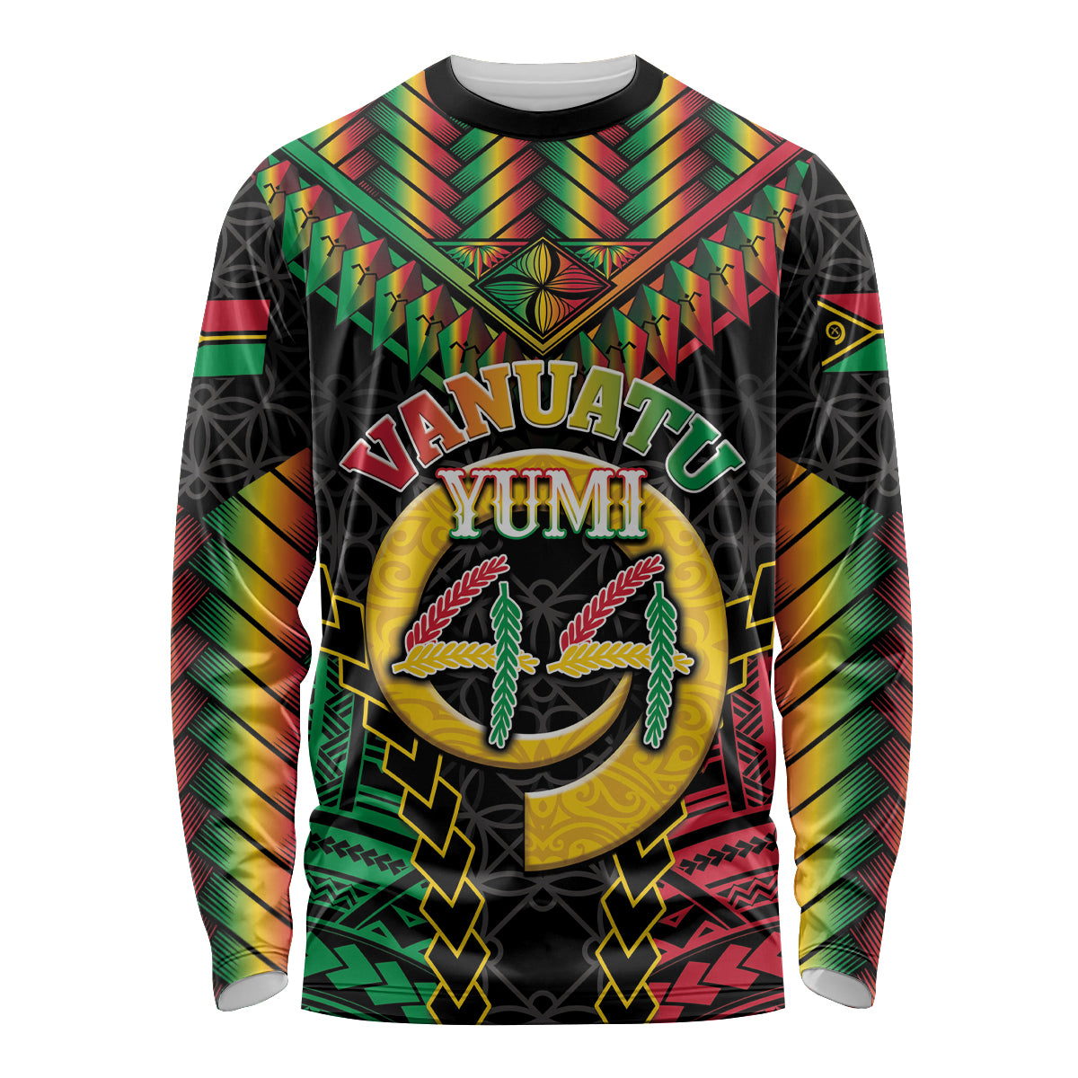 Vanuatu 44th Anniversary Independence Day Long Sleeve Shirt Melanesian Warrior With Sand Drawing Pattern