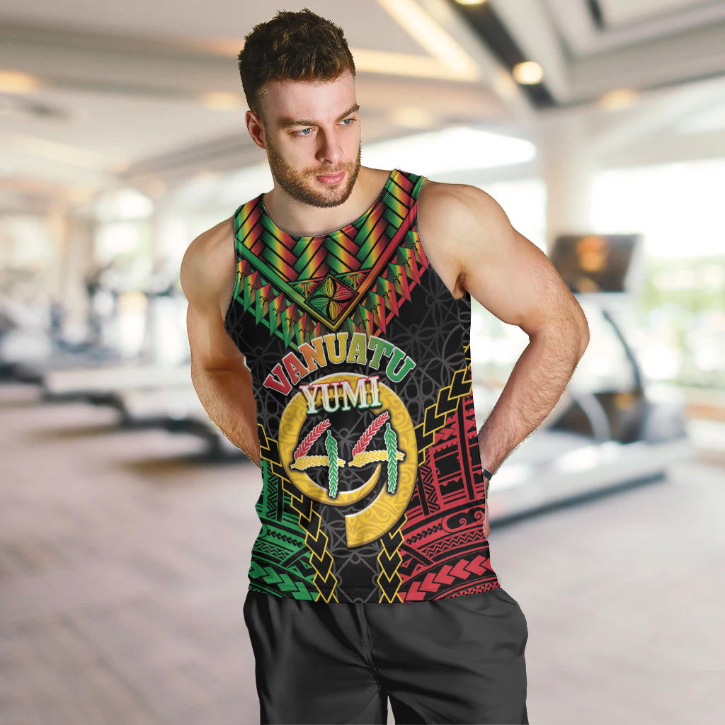 Vanuatu 44th Anniversary Independence Day Men Tank Top Melanesian Warrior With Sand Drawing Pattern