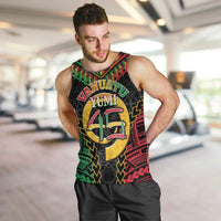 Vanuatu 45th Anniversary Independence Day Men Tank Top Melanesian Warrior With Sand Drawing Pattern LT05 Black - Polynesian Pride