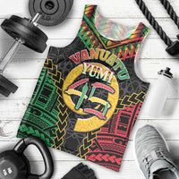 Vanuatu 45th Anniversary Independence Day Men Tank Top Melanesian Warrior With Sand Drawing Pattern LT05 - Polynesian Pride