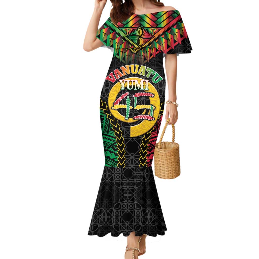 Vanuatu 45th Anniversary Independence Day Mermaid Dress Melanesian Warrior With Sand Drawing Pattern LT05