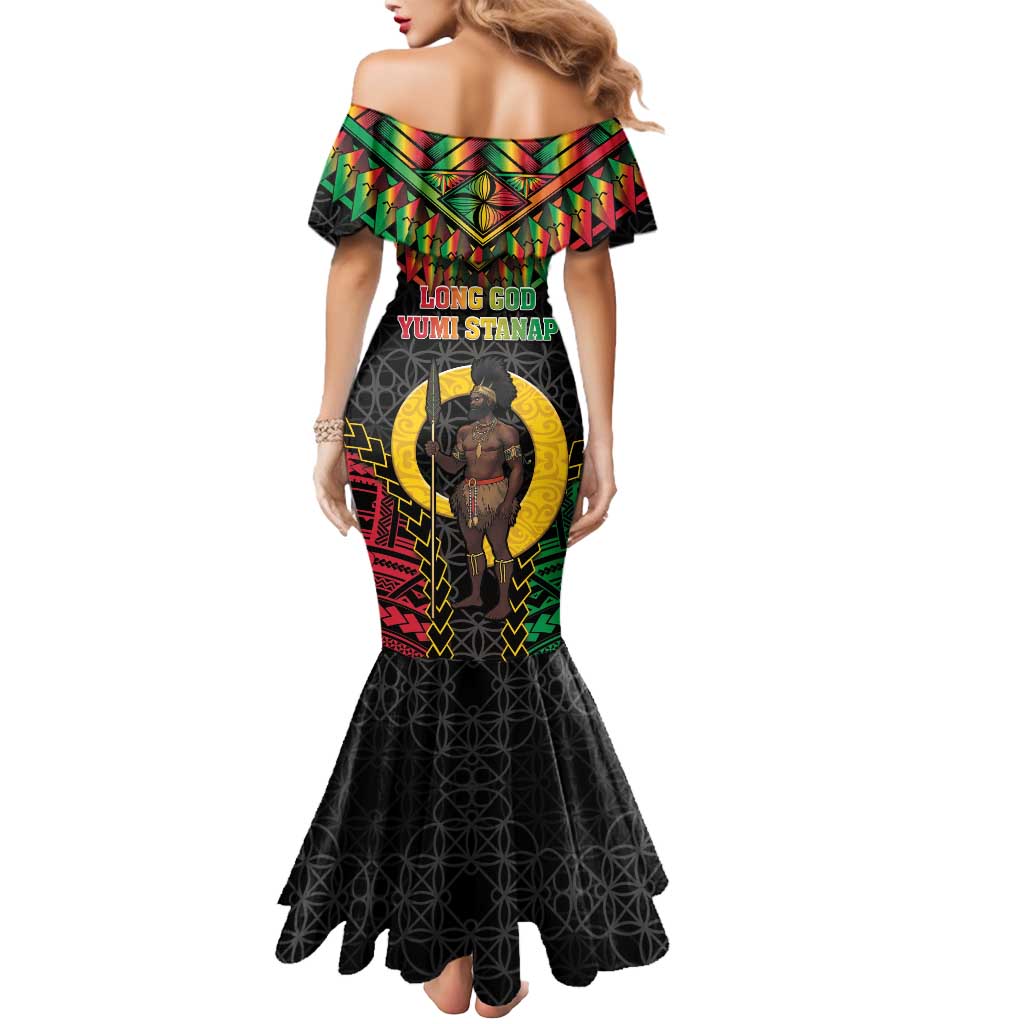 Vanuatu 45th Anniversary Independence Day Mermaid Dress Melanesian Warrior With Sand Drawing Pattern LT05