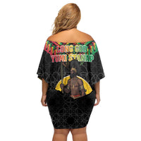 Vanuatu 45th Anniversary Independence Day Off Shoulder Short Dress Melanesian Warrior With Sand Drawing Pattern LT05 - Polynesian Pride