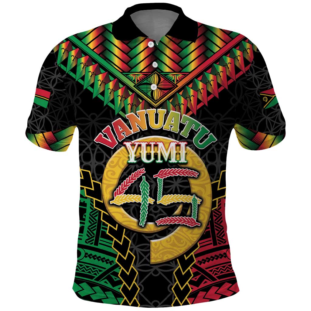 Vanuatu 45th Anniversary Independence Day Polo Shirt Melanesian Warrior With Sand Drawing Pattern LT05