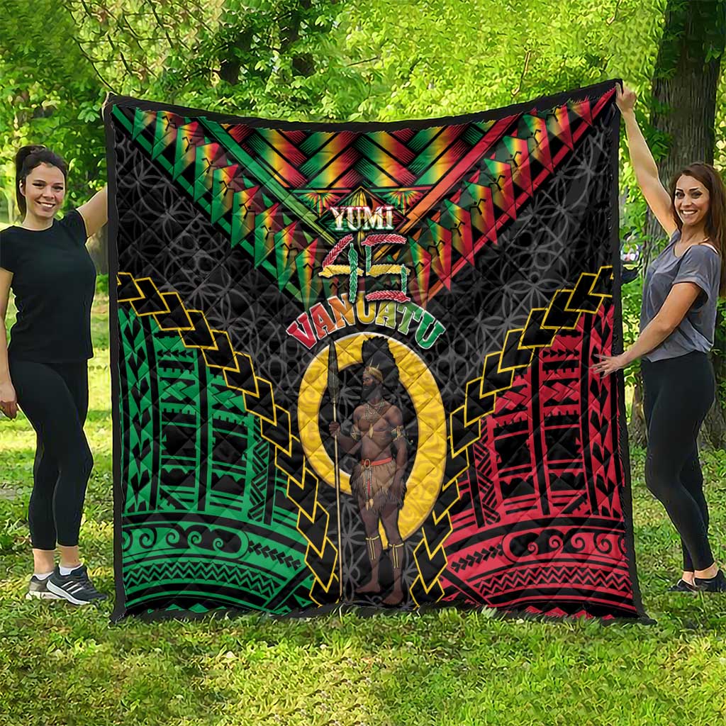 Vanuatu 45th Anniversary Independence Day Quilt Melanesian Warrior With Sand Drawing Pattern LT05