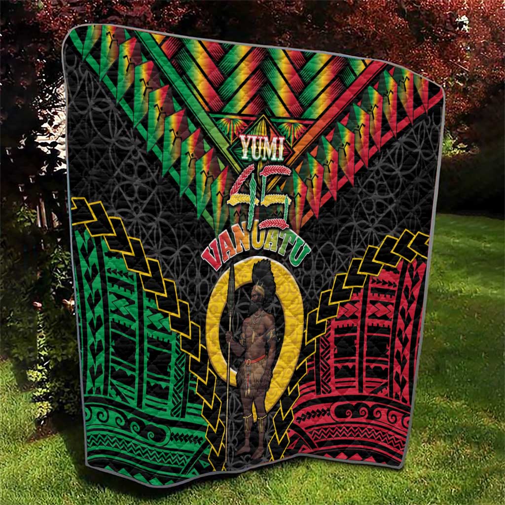 Vanuatu 45th Anniversary Independence Day Quilt Melanesian Warrior With Sand Drawing Pattern LT05