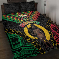 Vanuatu 45th Anniversary Independence Day Quilt Bed Set Melanesian Warrior With Sand Drawing Pattern LT05 Black - Polynesian Pride