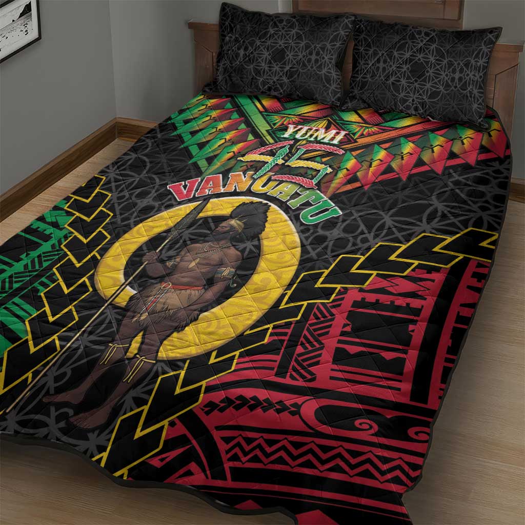 Vanuatu 45th Anniversary Independence Day Quilt Bed Set Melanesian Warrior With Sand Drawing Pattern LT05 - Polynesian Pride