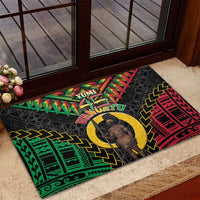 Vanuatu 45th Anniversary Independence Day Rubber Doormat Melanesian Warrior With Sand Drawing Pattern LT05 - Polynesian Pride