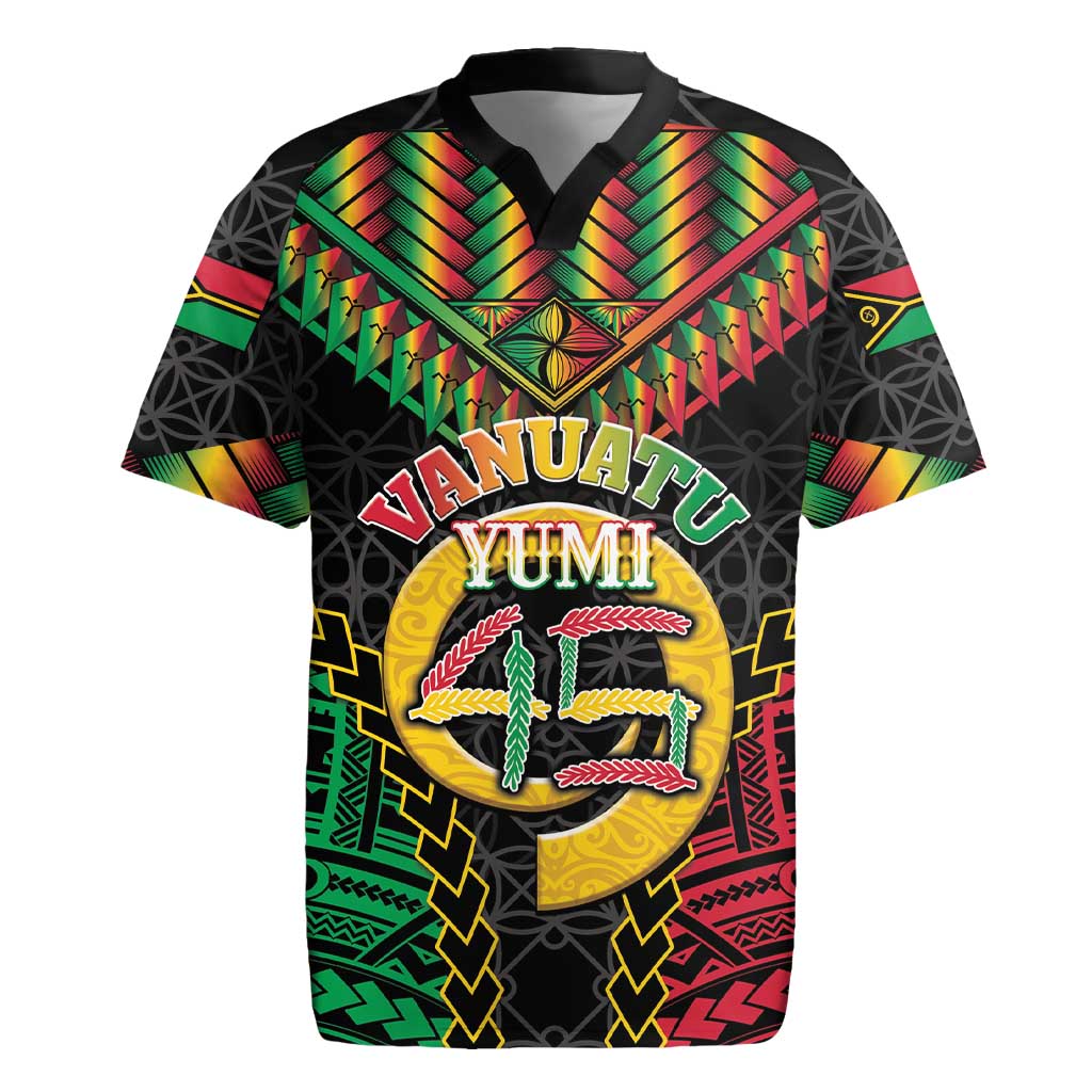 Vanuatu 45th Anniversary Independence Day Rugby Jersey Melanesian Warrior With Sand Drawing Pattern LT05