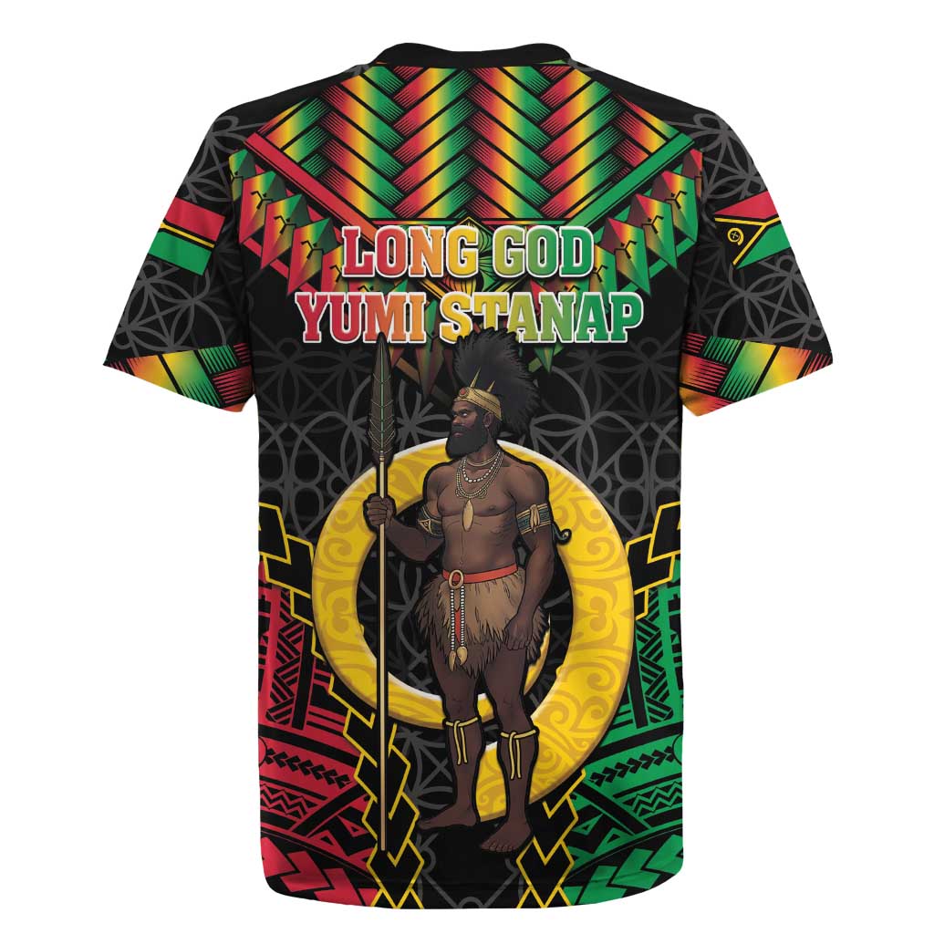 Vanuatu 45th Anniversary Independence Day Rugby Jersey Melanesian Warrior With Sand Drawing Pattern LT05