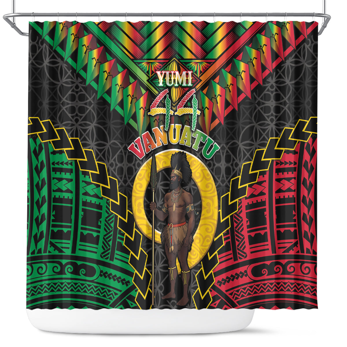 Vanuatu 44th Anniversary Independence Day Shower Curtain Melanesian Warrior With Sand Drawing Pattern