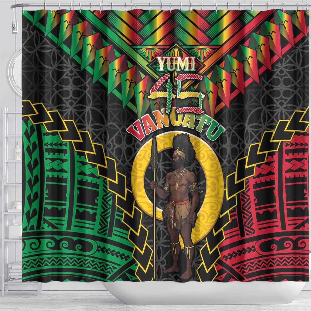 Vanuatu 45th Anniversary Independence Day Shower Curtain Melanesian Warrior With Sand Drawing Pattern LT05