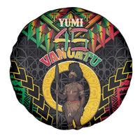 Vanuatu 45th Anniversary Independence Day Spare Tire Cover Melanesian Warrior With Sand Drawing Pattern LT05 - Polynesian Pride